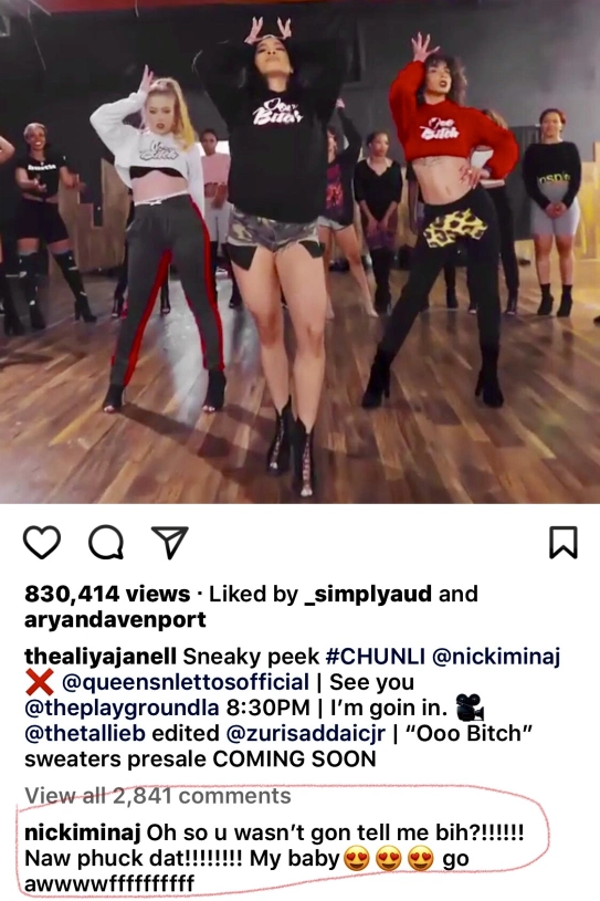 Nicki Minaj leaves a comment on Aliya's Instagram