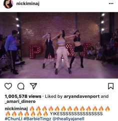 Nicki Minaj reposts Aliya on her Instagram
